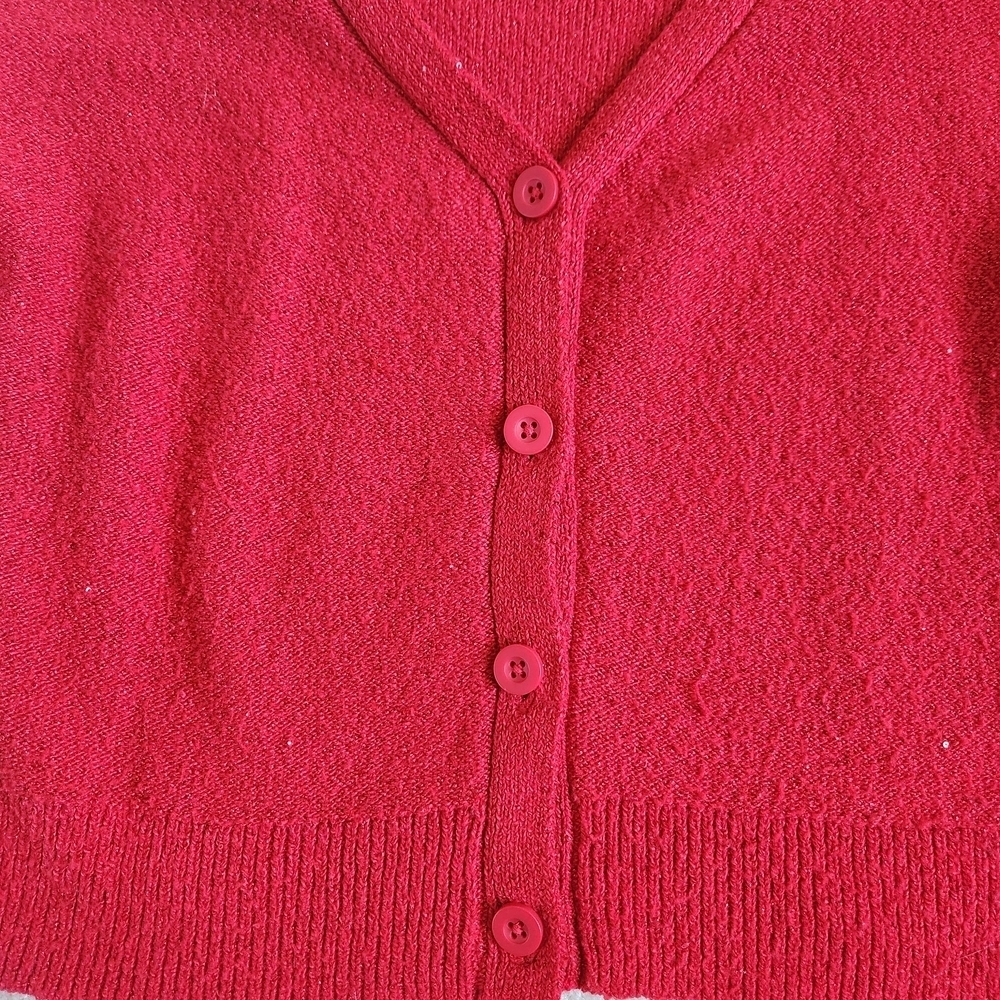 Sparkley Red V-Neck Button-Up Cardigan Sweater, Subtle - Picture 3 of 5